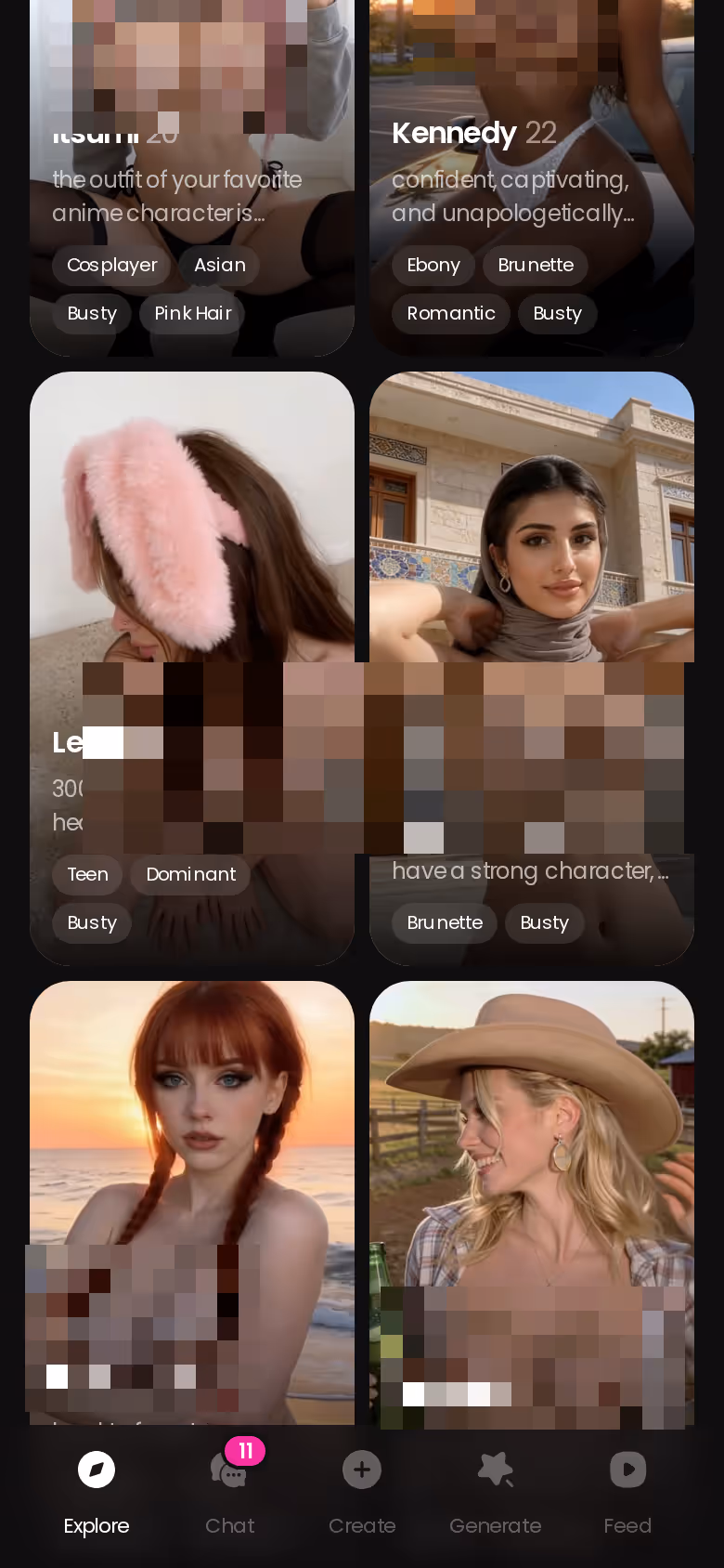 GoLove Explore page on mobile showing realistic characters