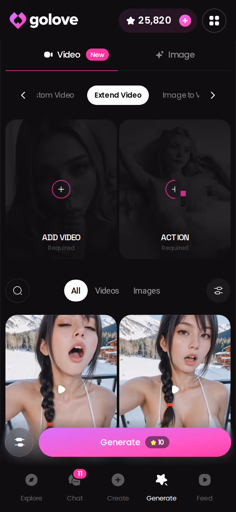 GoLove extend video option on mobile